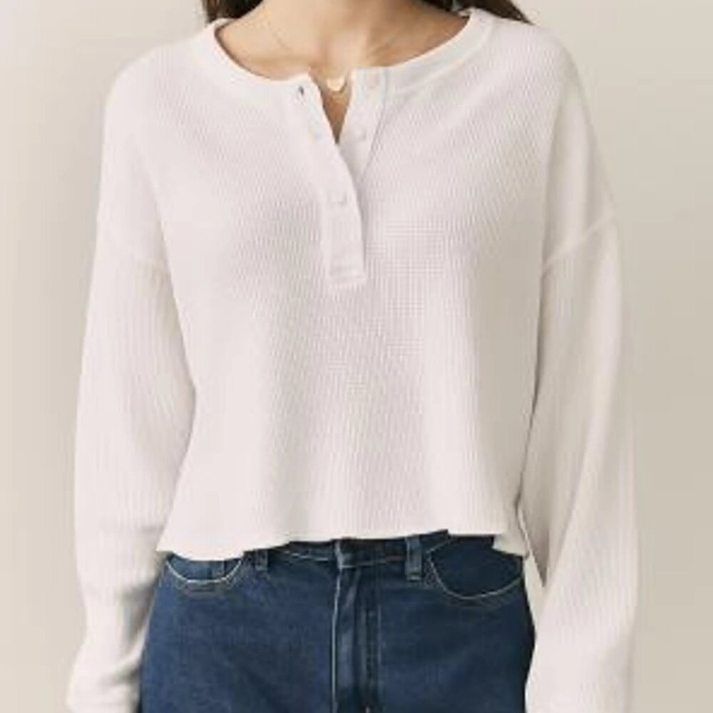 Aritzia - Denim Forum Long Sleeve Henley - Size XS - White